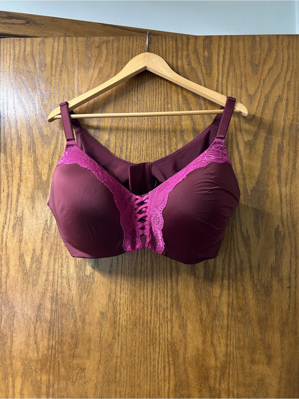 torrid Wine Bra with Bright Pink Lace Accents
